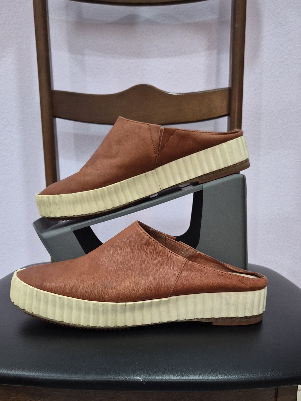 Kelsi Dagger Brown Slip-On Mule Flats with Cream Platform Sole
